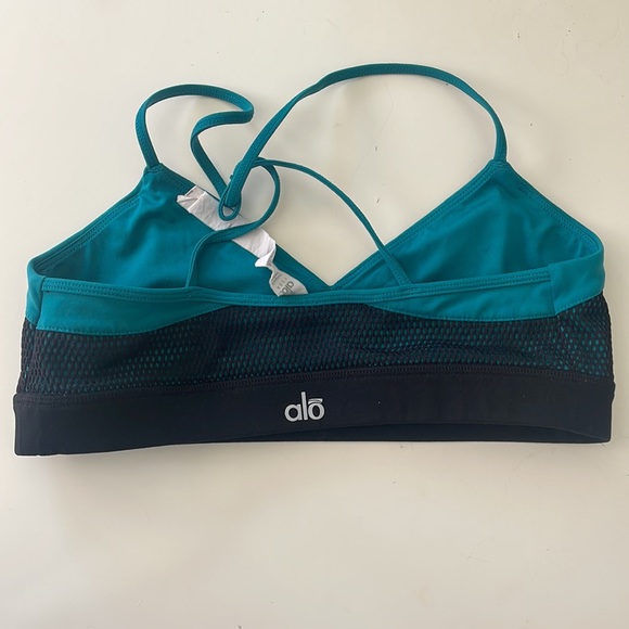 ALO Yoga Petal Two-Tone Sports Bra in Deep Teal - Picture 3 of 5